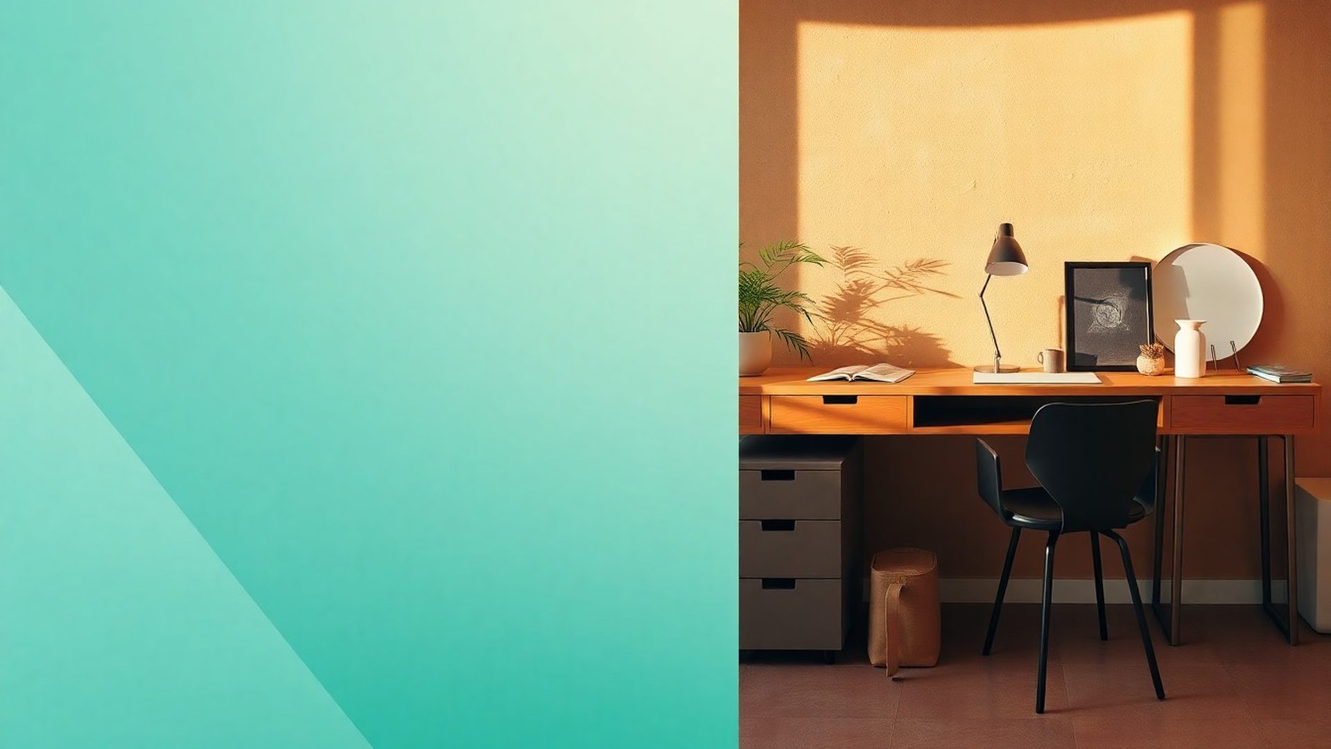 Composizione editoriale in tonalità teal-crema che rappresenta l'atmosfera dello studio di Gruppo Esposito